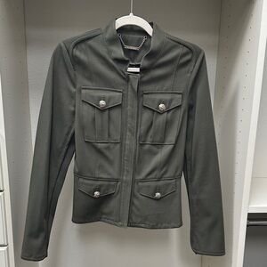 White House Black Market Olive Utility Jacket with Silver Accents